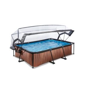EXIT Wooden pool 220x150x65cm with filter pump and dome - brown