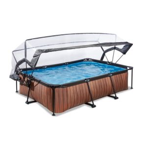 EXIT Wooden pool 300x200x65cm with filter pump and dome - brown