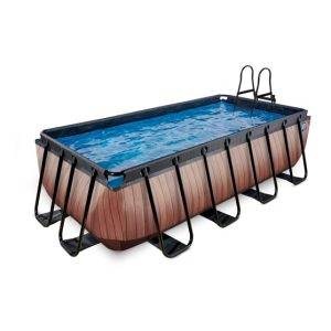EXIT Wooden pool 400x200x100cm with filter pump - brown